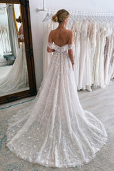 A-Line Princess Wedding Dress Off-the-Shoulder With Lace Appliques-27dress